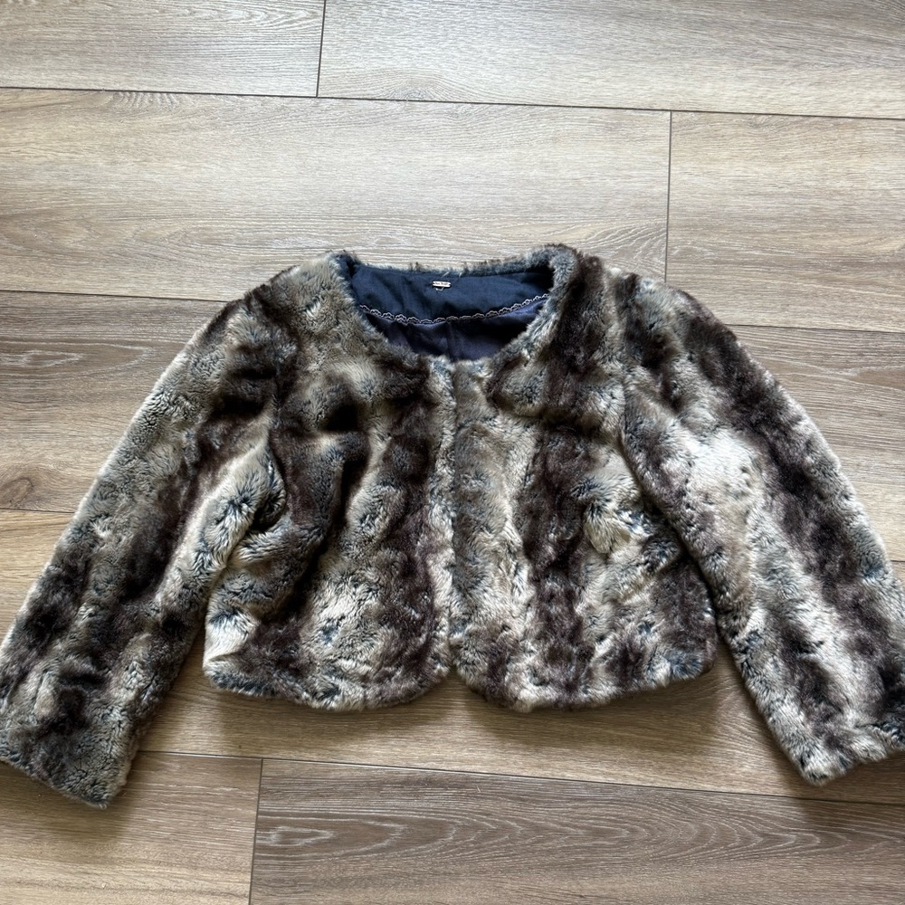 Free People Faux Fur Teddy Jacket - Brown and Gray